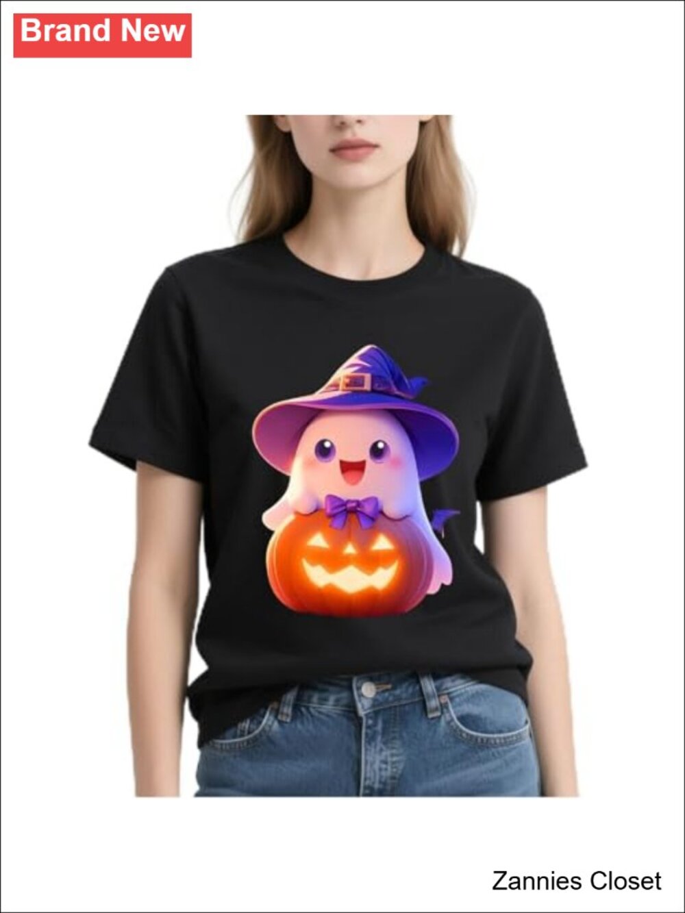 ✨ Halloween Shirt Women Ghost Pumpkin Wizard Hat Cotton Crew Neck Short Sleeve
